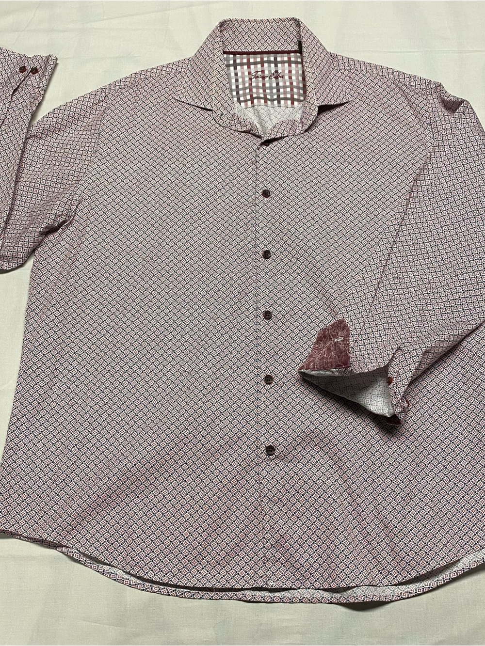 Mens Tasso Elba Burgundy Patterned Long-Sleeve Dress Shirt
